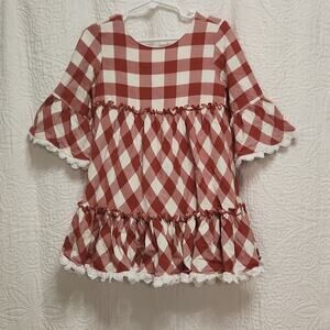 Matilda Jane dress size 4 dress rust color and off white plaid with lace ruffles